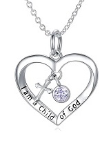 teensy silver cross baby June birthstone necklace
